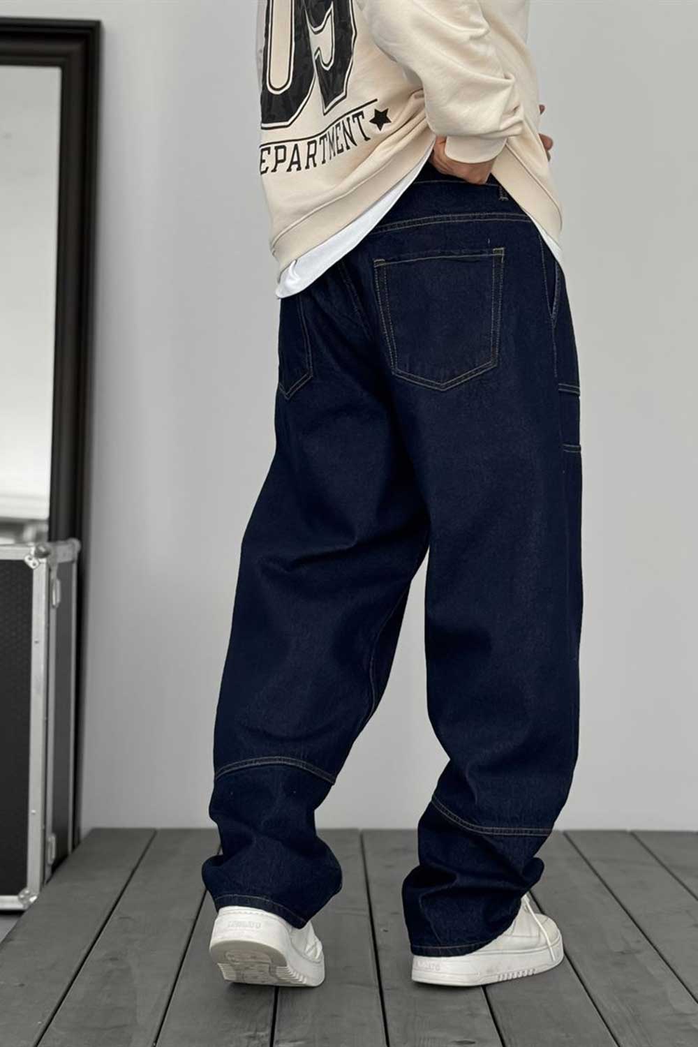 Jeans baggy con bolsillos grandes y costuras – Azul oscuro
