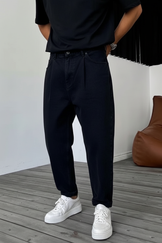Pantalón vaquero balloon con pinzas – Negro total