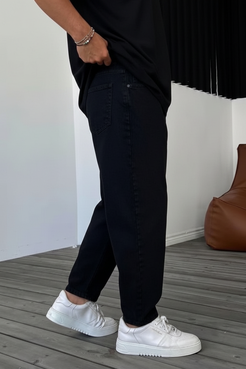 Pantalón vaquero balloon con pinzas – Negro total