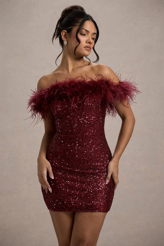 Varel | Vestido con lentejuelas y plumas
