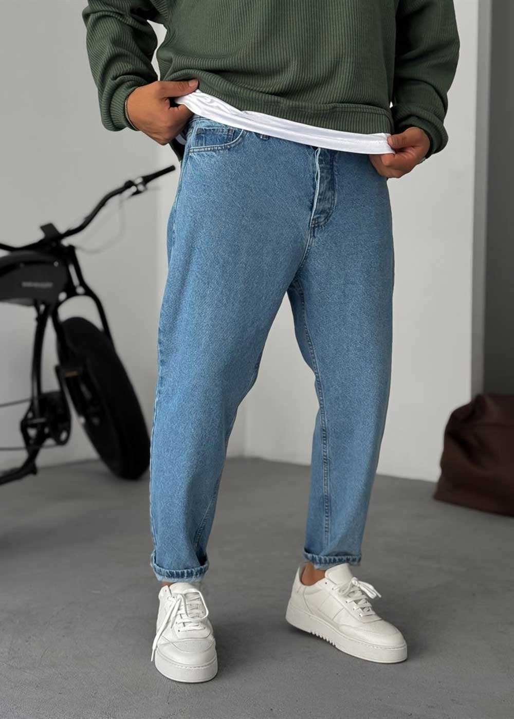 Pantalón vaquero básico de corte holgado - Azul claro
