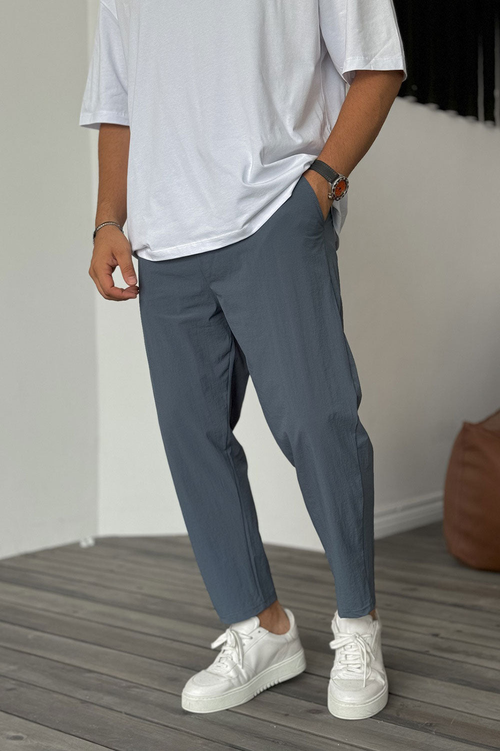 Pantalón parachute con elasticidad y cintura elástica - petróleo