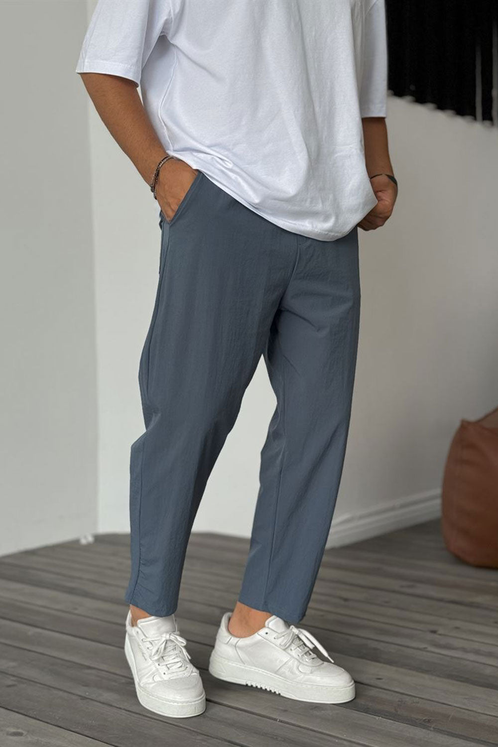 Pantalón parachute con elasticidad y cintura elástica - petróleo