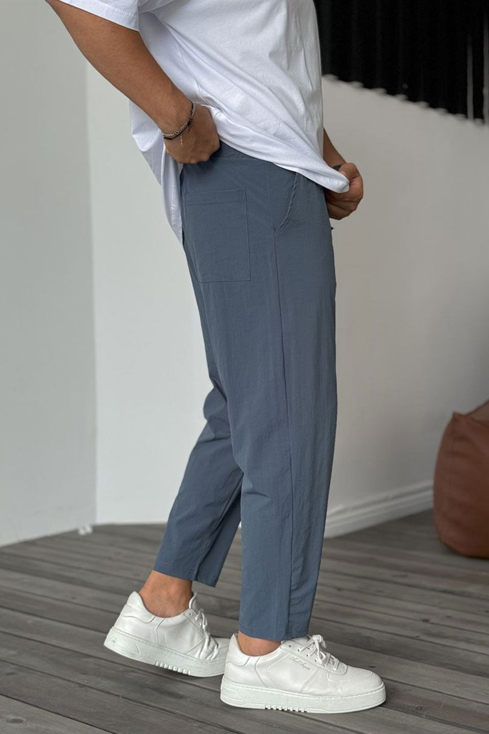 Pantalón parachute con elasticidad y cintura elástica - petróleo