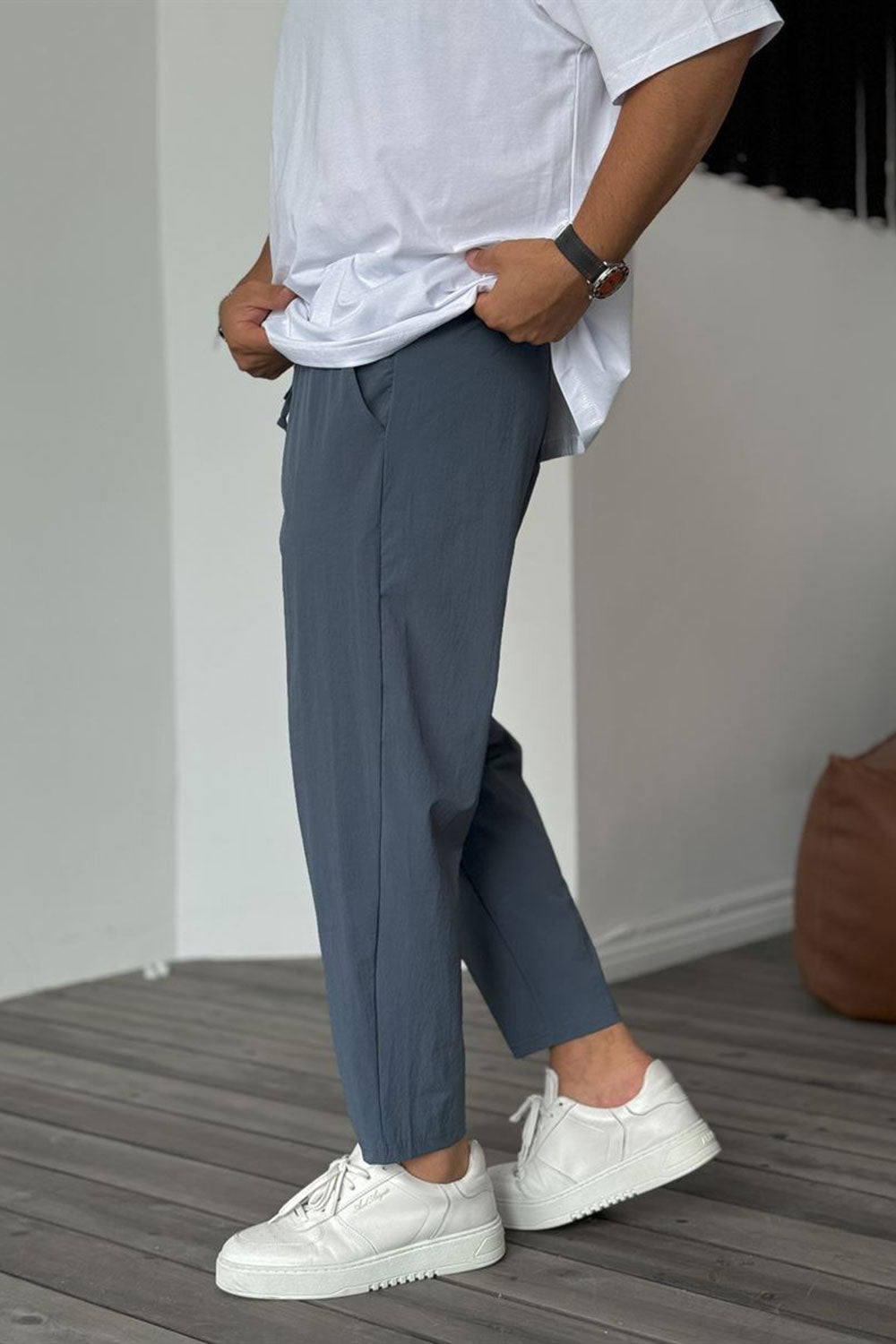 Pantalón parachute con elasticidad y cintura elástica - petróleo
