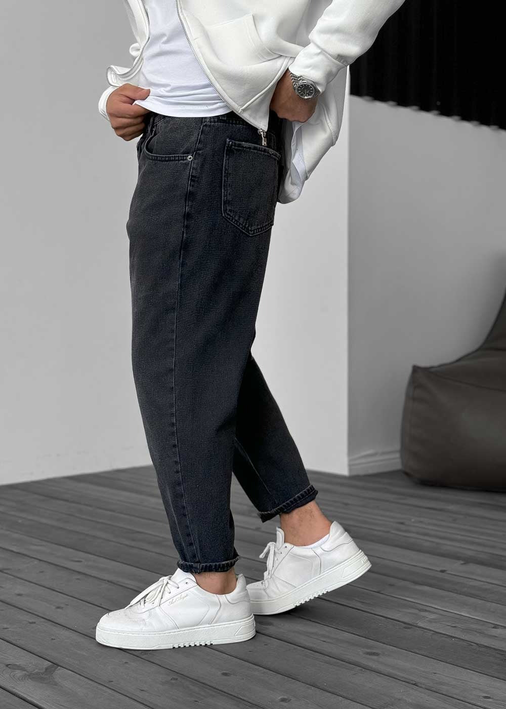 Pantalón vaquero de corte holgado con efecto lavado - Negro