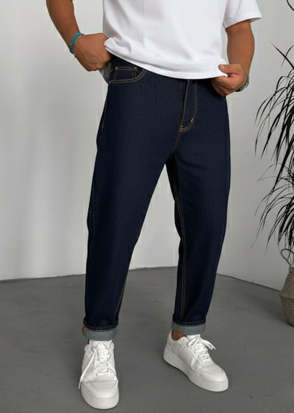 Pantalón vaquero azul profundo de corte holgado - Azul oscuro